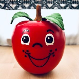 Vintage 1972 Fisher Price Red “Happy Apple” Working Chime Toy Short Stem